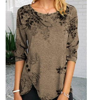 Damen Langarmshirt mit floralem Design und asymmetrischem Saum EB