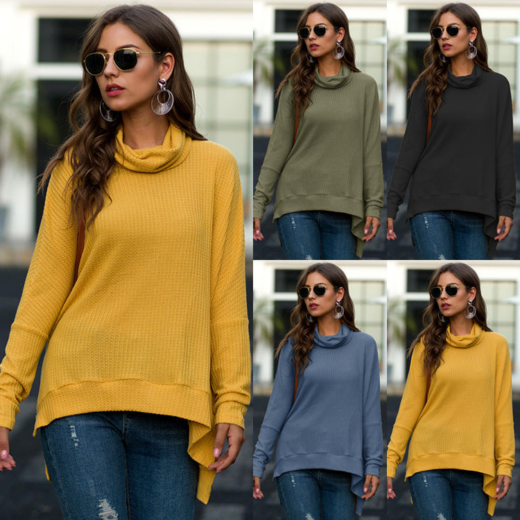 Damen lässiger Pullover mit schickem Schal-Kragen und asymmetrischem Saum EB
