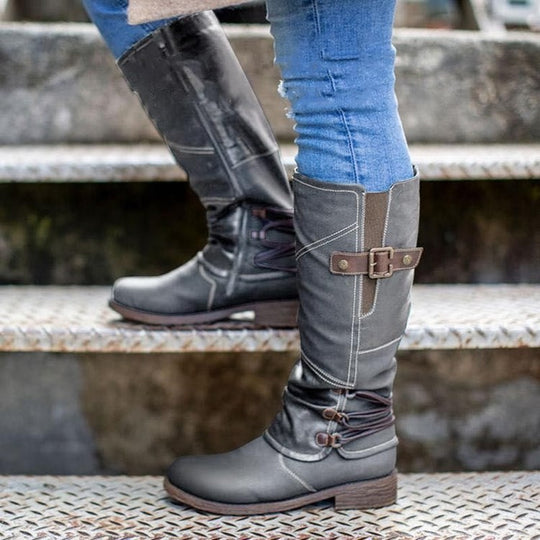 Damen Stiefel mit modischem Riemendesign und robustem Profil EB