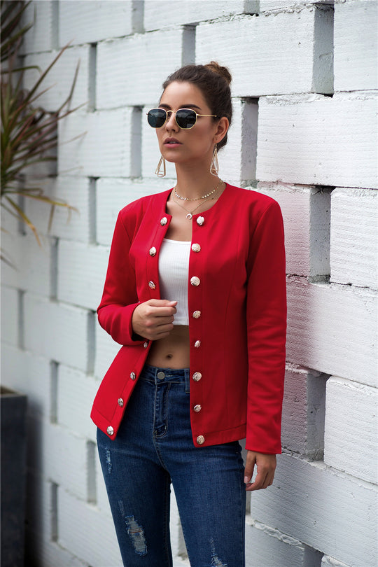 Damen modischer Blazer mit strukturiertem Stoff und besonderen Knopfdetails EB