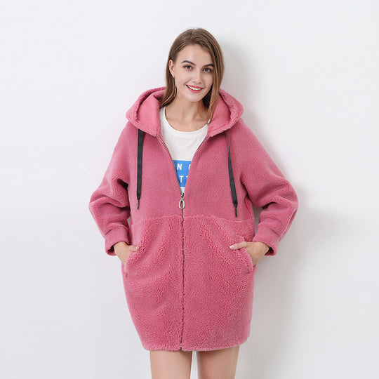 Damen Flauschige Kapuzenjacke mit Sternmotiv EB