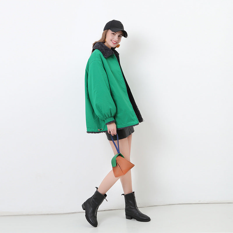 Damen Gemütliche Oversized-Jacke mit Kapuze und Teddy-Futter EB