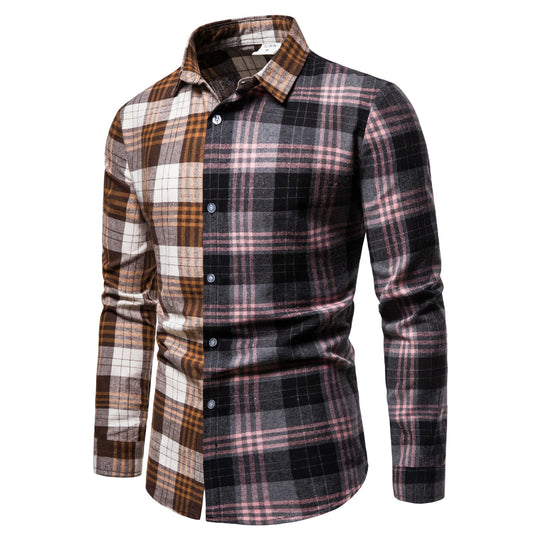 Herren Langarmhemd im kreativen Patchwork-Design EB