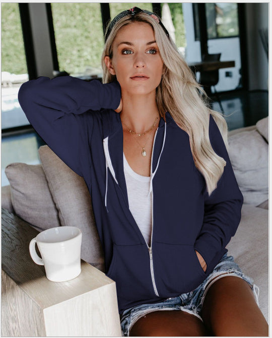 Damen lässige Kapuzenjacke mit Reißverschluss und praktischen Taschen EB