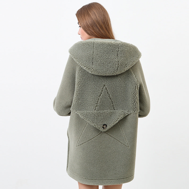 Damen Flauschige Kapuzenjacke mit Sternmotiv EB