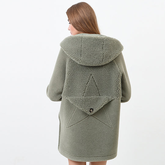 Damen Flauschige Kapuzenjacke mit Sternmotiv EB