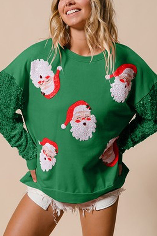 EB | Weihnachten Lässig Locker Rundhals Pailletten Ärmel Sweatshirt
