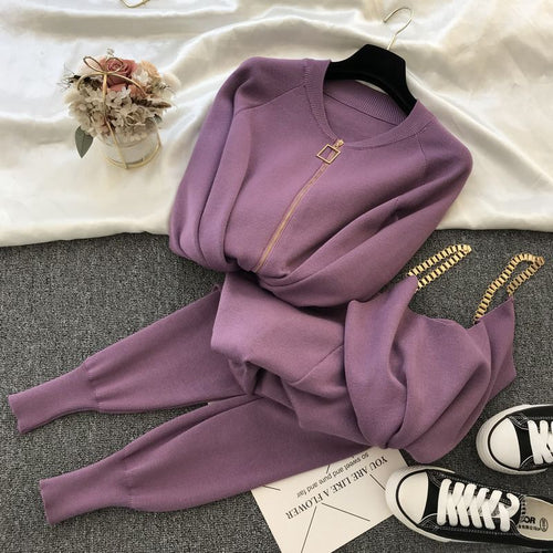 Damen sportliches Freizeit-Loungewear-Set mit Reißverschluss EB