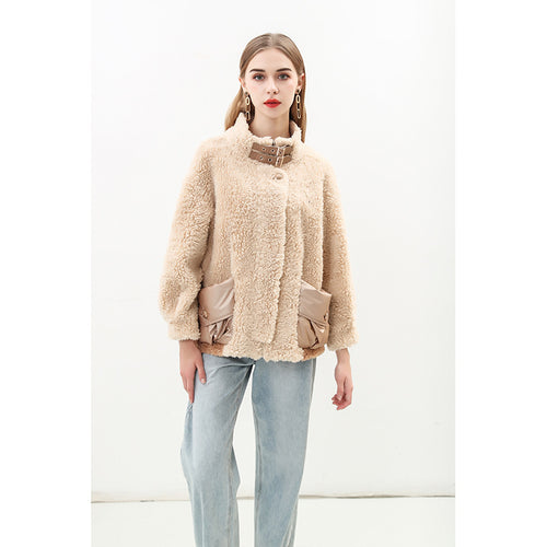 Damen kuschelige Oversize-Jacke mit dekorativen Taschen EB