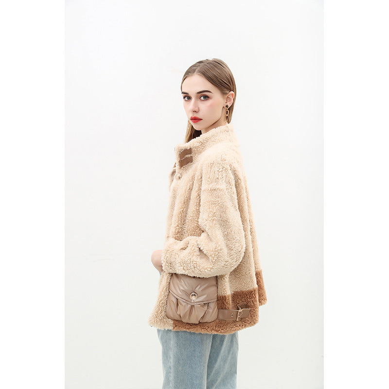 Damen kuschelige Oversize-Jacke mit dekorativen Taschen EB