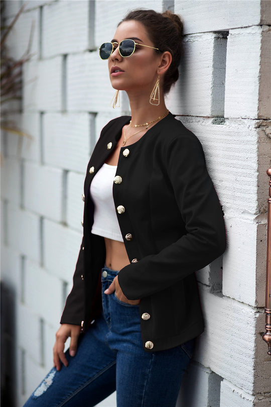 Damen modischer Blazer mit strukturiertem Stoff und besonderen Knopfdetails EB