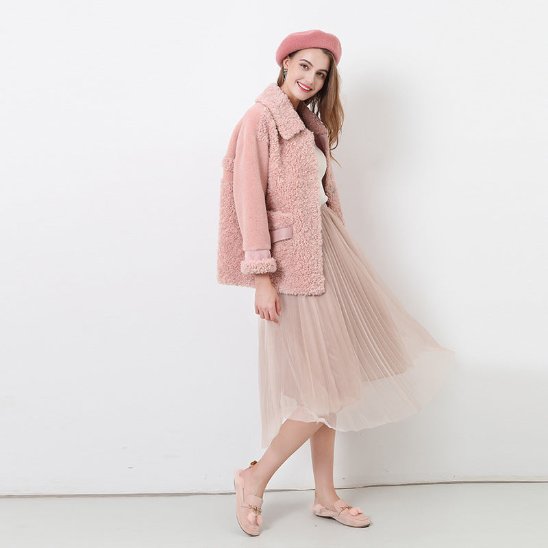 Damen Kuschliger Teddyjacke mit abnehmbaren Bindegürtel EB