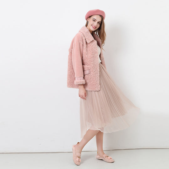Damen Kuschliger Teddyjacke mit abnehmbaren Bindegürtel EB
