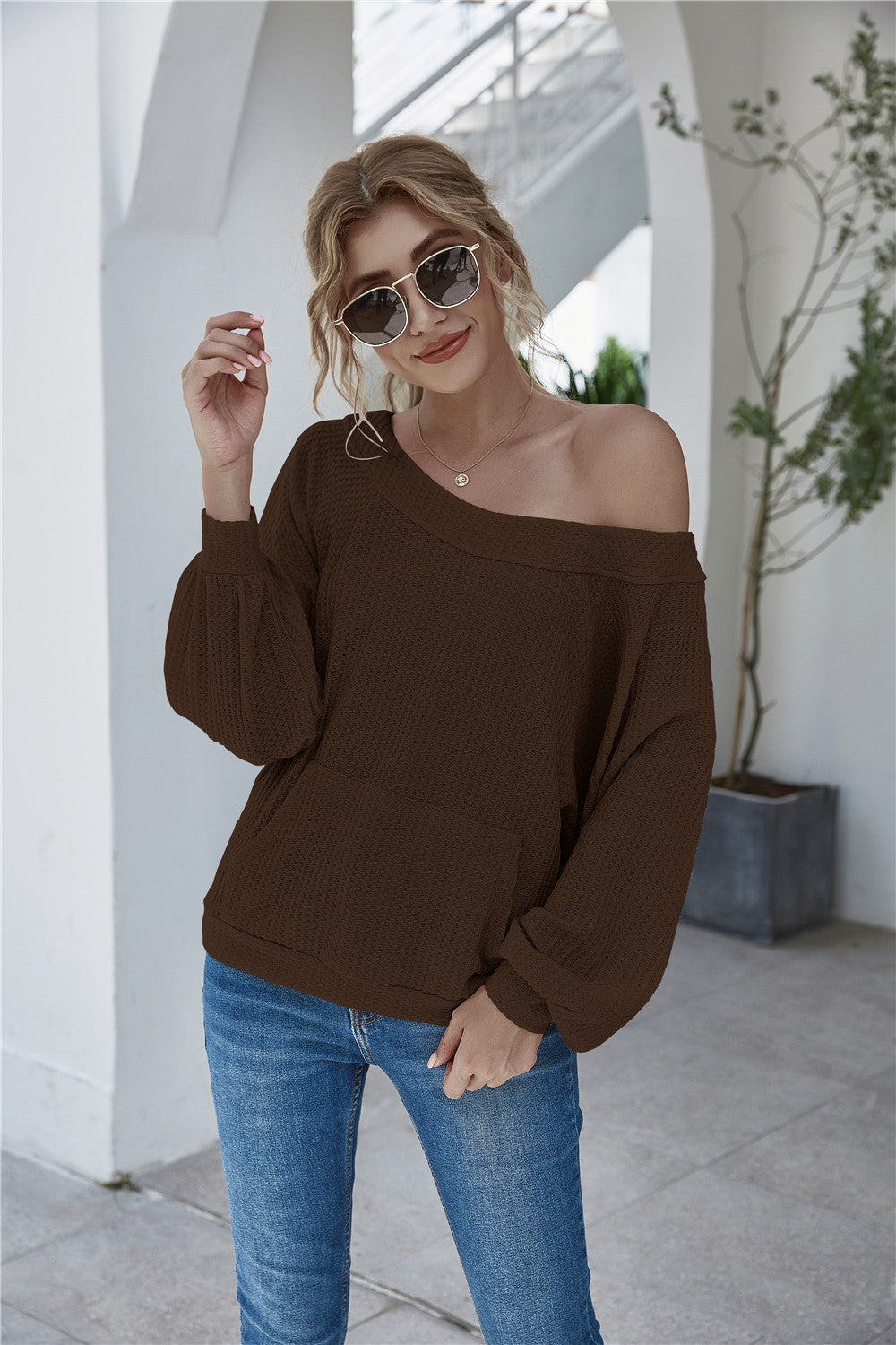 Damen lässiger Pullover mit oversized Schnitt und Taschen EB