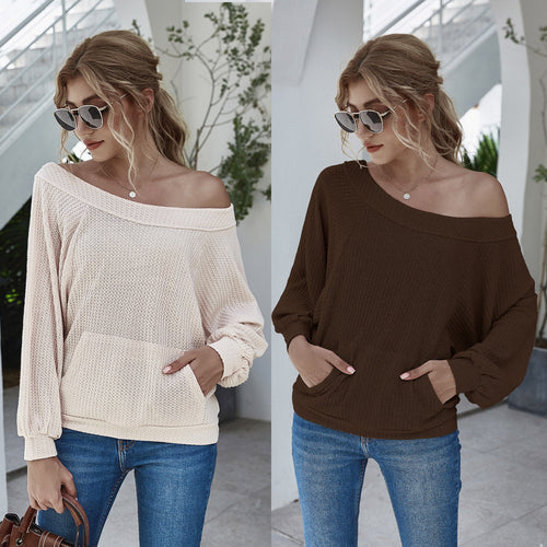 Damen lässiger Pullover mit oversized Schnitt und Taschen EB