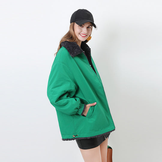 Damen Gemütliche Oversized-Jacke mit Kapuze und Teddy-Futter EB