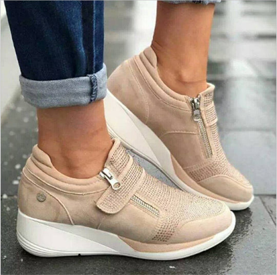 Damen sportliche High-Top Sneaker mit modischem Reißverschluss EB