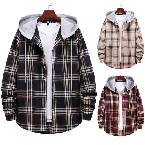 Herren Übergangsjacke mit integrierter Kapuze und Karomuster EB