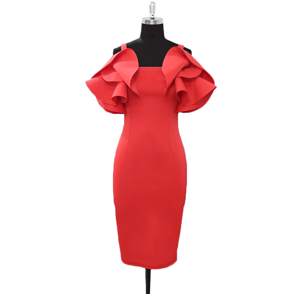 Damen Figurbetontes Rüschendes Cocktailkleid EB