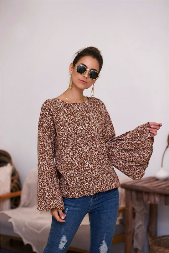 Damen Bluse mit voluminösen Ärmeln und floralen Details EB