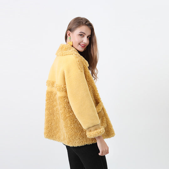 Damen Kuschliger Teddyjacke mit abnehmbaren Bindegürtel EB