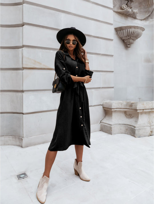 Damen Midi-Kleid mit hochwertigem Strukturdesign und eleganten Knopfdetails EB