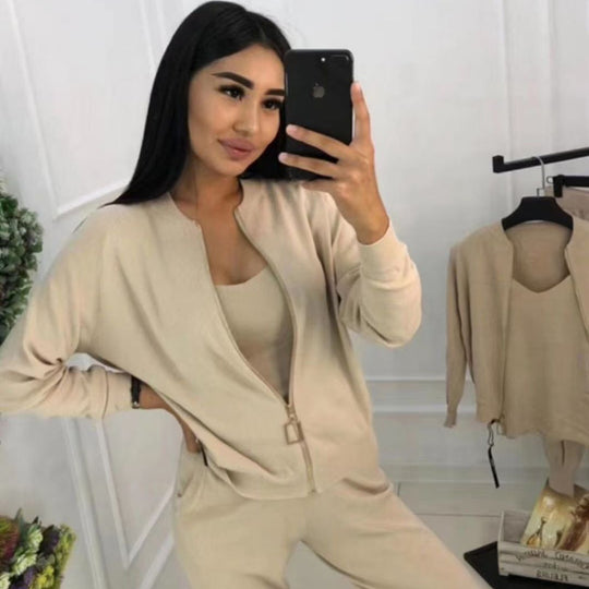 Damen Sportliches Loungewear-Set mit Reißverschluss und weitem Schnitt EB