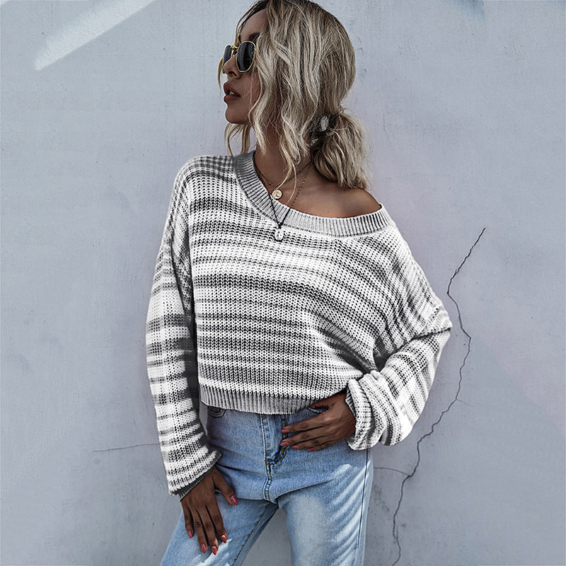 Damen lockerer Strickpullover mit XL-Schnitt und asymmetrischem Ausschnitt EB