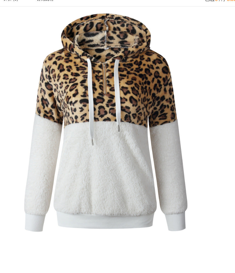 Damen Trendiger Zip-Hoodie mit Leopardenmuster und kuscheligem Fleece EB