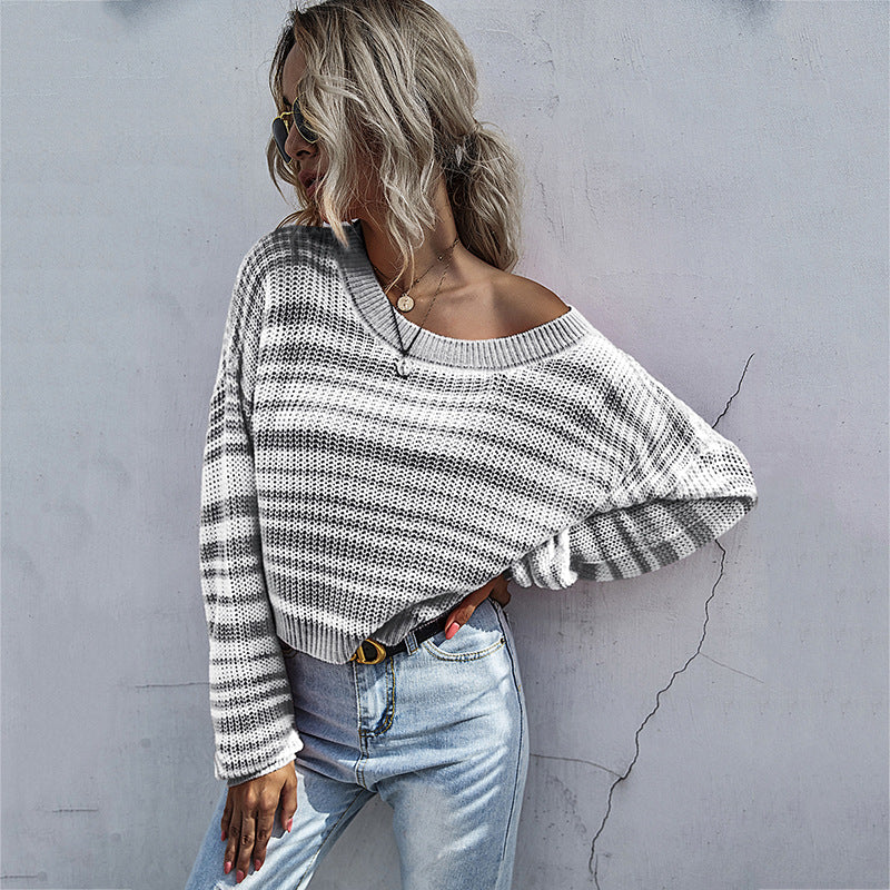 Damen lockerer Strickpullover mit XL-Schnitt und asymmetrischem Ausschnitt EB
