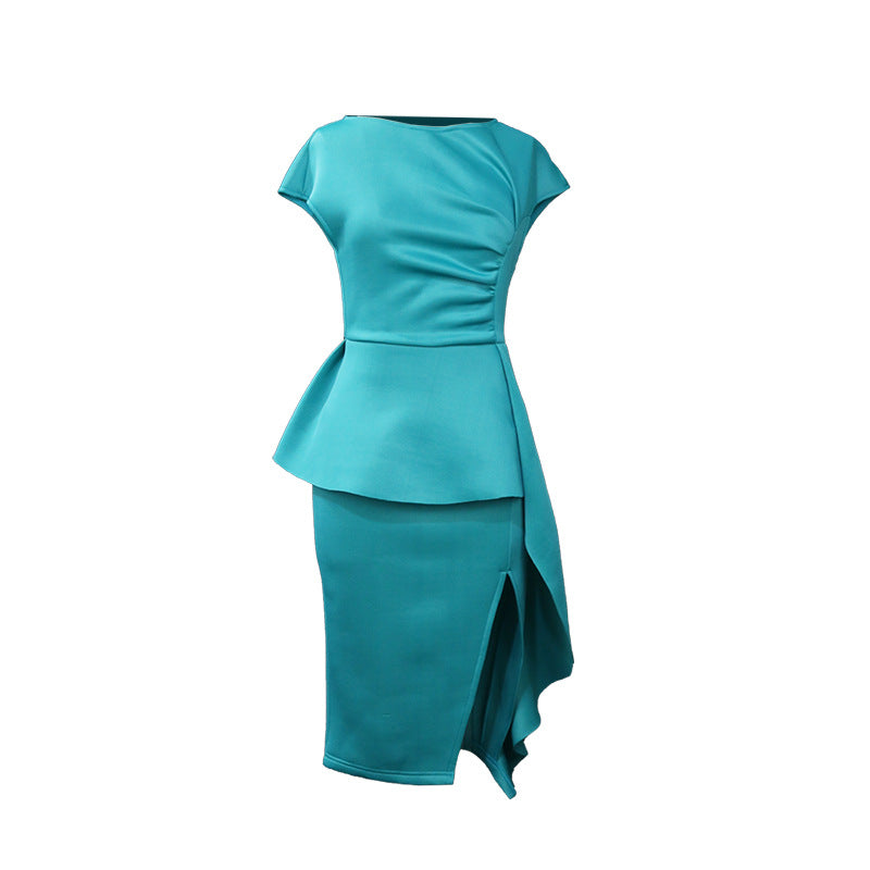Damen elegantes Wickelkleid mit voluminösem Schößchen EB