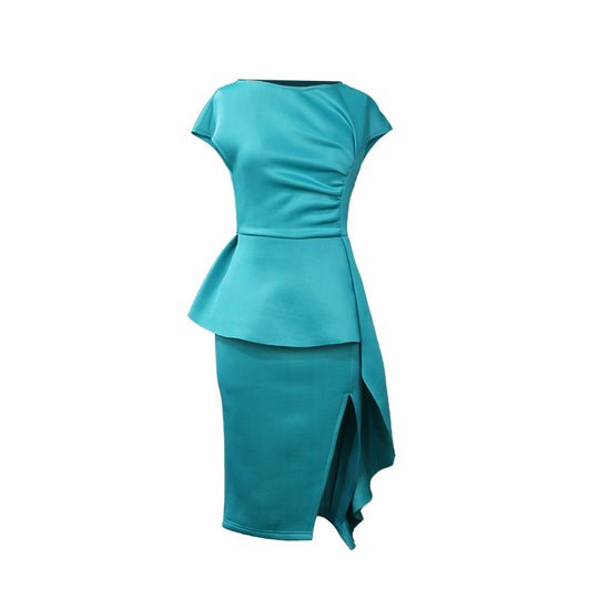 Damen elegantes Wickelkleid mit voluminösem Schößchen EB