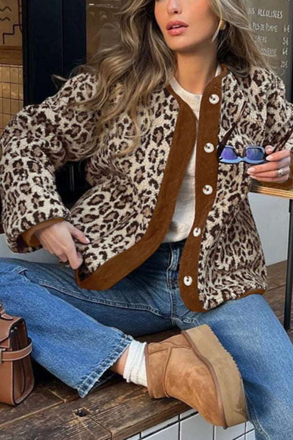 EB | Leopard Lockere Lockere Kaschmir Warme Jacke