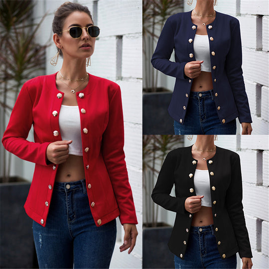 Damen modischer Blazer mit strukturiertem Stoff und besonderen Knopfdetails EB