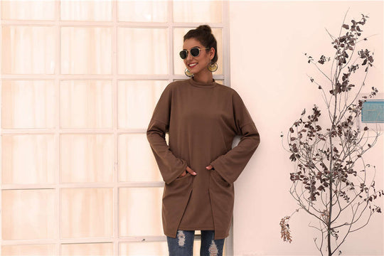 Damen Longpullover mit außerge-wöhnlichem Schnitt und Taschen EB