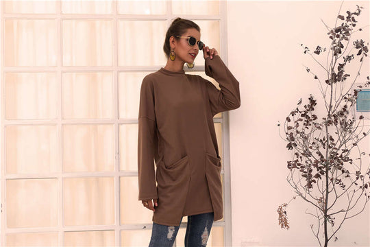 Damen Longpullover mit außerge-wöhnlichem Schnitt und Taschen EB