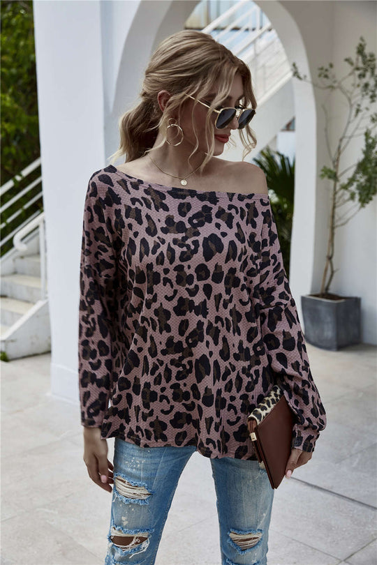 Damen lässiges Langarmshirt mit Leopardenmuster EB