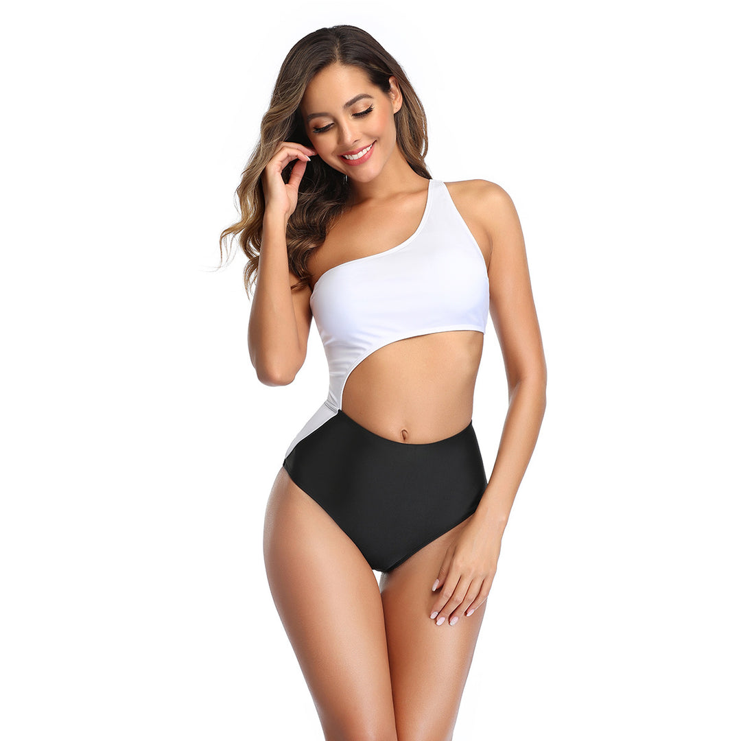Damen Einteiliger Badeanzug mit asymmetrischem Schnitt und hohem Bund EB