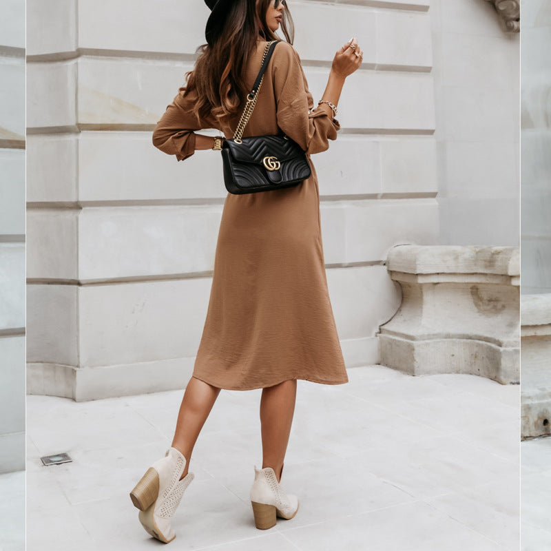 Damen Midi-Kleid mit hochwertigem Strukturdesign und eleganten Knopfdetails EB