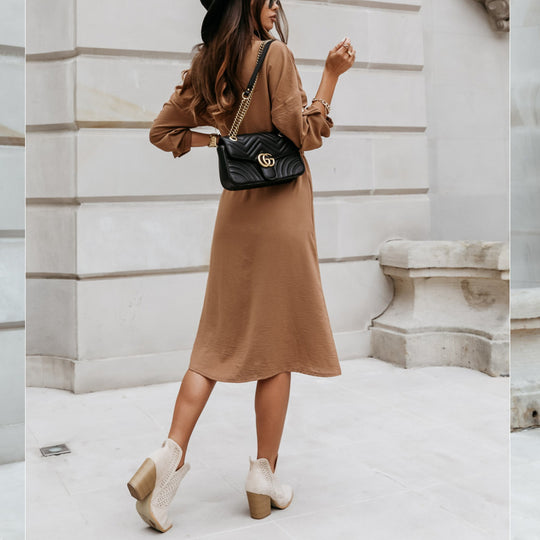 Damen Midi-Kleid mit hochwertigem Strukturdesign und eleganten Knopfdetails EB