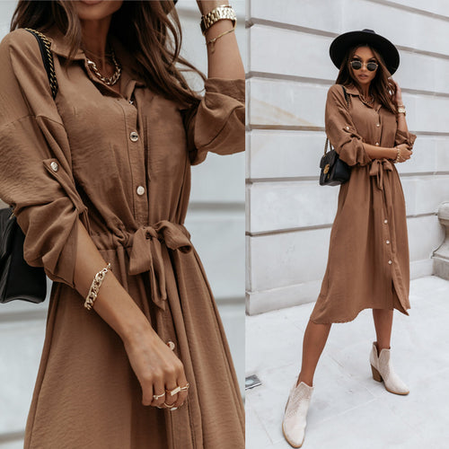 Damen Midi-Kleid mit hochwertigem Strukturdesign und eleganten Knopfdetails EB