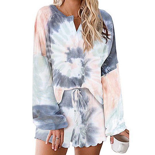 EB | Batik bedrucktes Langarm-Shorts-Set