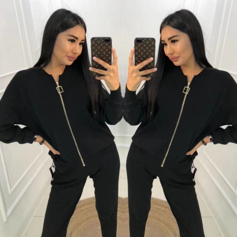 Damen Sportliches Loungewear-Set mit Reißverschluss und weitem Schnitt EB