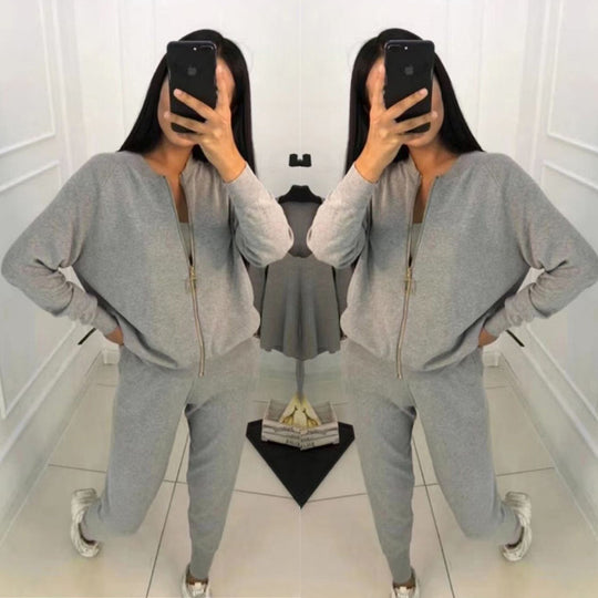 Damen Sportliches Loungewear-Set mit Reißverschluss und weitem Schnitt EB