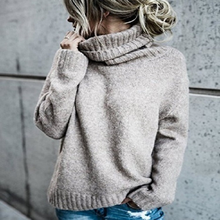 Damen Grobstrickpullover mit hohem Kragen und lässigem Schnitt EB