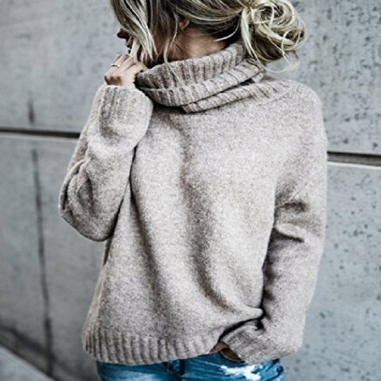 Damen Grobstrickpullover mit hohem Kragen und lässigem Schnitt EB