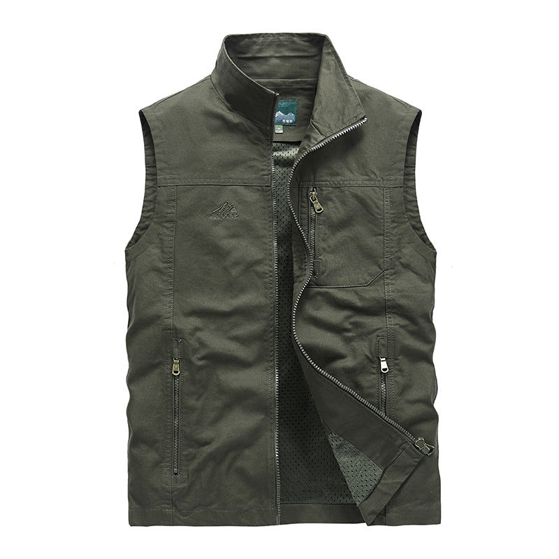 Herren Leichte Outdoor-Utility-Weste mit Mesh‑Futter, Reißverschlusstaschen und Stehkragen EB