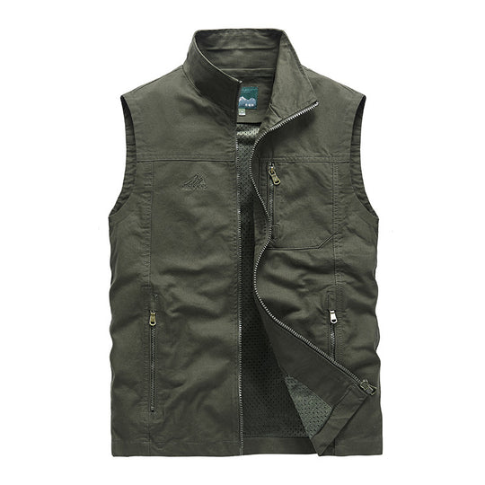 Herren Leichte Outdoor-Utility-Weste mit Mesh‑Futter, Reißverschlusstaschen und Stehkragen EB