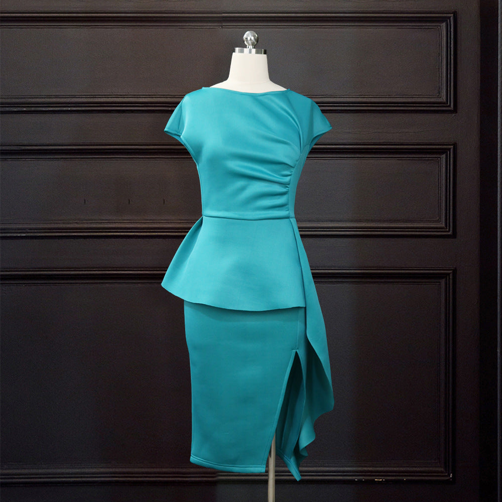 Damen elegantes Wickelkleid mit voluminösem Schößchen EB
