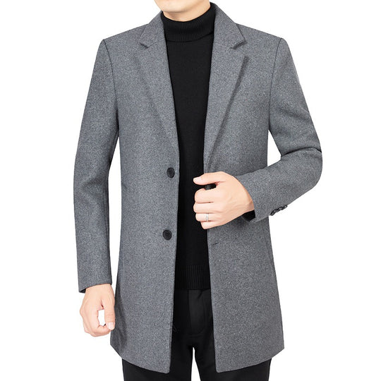 Herren Eleganter taillierter Wollmix-Mantel mit Notch-Revers und Zweiknopfverschluss EB